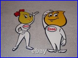 Vintage Esso Oil Drop Boy & Girl Pair 12 Metal Gasoline Oil Advertising Sign 2