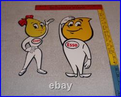 Vintage Esso Oil Drop Boy & Girl Pair 12 Metal Gasoline Oil Advertising Sign 2