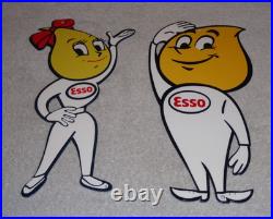 Vintage Esso Oil Drop Boy & Girl Pair 12 Metal Gasoline Oil Advertising Sign 2
