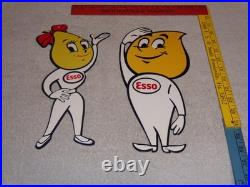Vintage Esso Oil Drop Boy & Girl Pair 12 Metal Gasoline Oil Advertising Sign 2