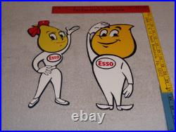 Vintage Esso Oil Drop Boy & Girl Pair 12 Metal Gasoline Oil Advertising Sign 2