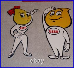 Vintage Esso Oil Drop Boy & Girl Pair 12 Metal Gasoline Oil Advertising Sign 2