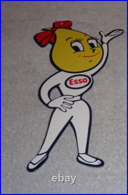 Vintage Esso Oil Drop Girl Woman 12 Enamel Metal Gasoline Oil Advertising Sign