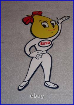 Vintage Esso Oil Drop Girl Woman 12 Enamel Metal Gasoline Oil Advertising Sign