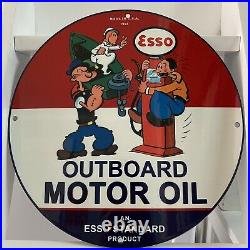 Vintage Esso Porcelain Popeye Motor Oil Petrol Lube Gasoline Enamel Metal Sign