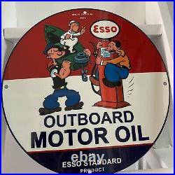 Vintage Esso Porcelain Popeye Motor Oil Petrol Lube Gasoline Enamel Metal Sign