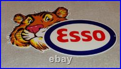 Vintage Esso Put A Tiger In Your Tank 12 By 9 Metal Enamel Gasoline Oil Sign