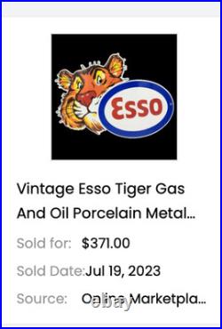 Vintage Esso Put A Tiger In Your Tank 12 By 9 Metal Enamel Gasoline Oil Sign