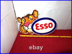 Vintage Esso Put A Tiger In Your Tank 12 By 9 Metal Enamel Gasoline Oil Sign