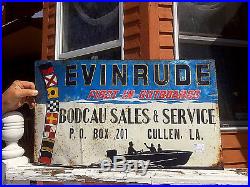 Vintage Evinrude Outboard Boat Motor Metal Sign Cullen LA Gasoline Oil Fishing