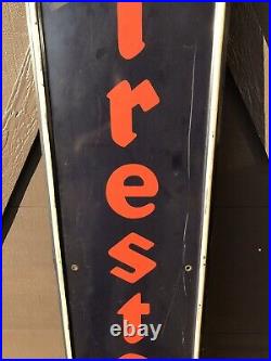 Vintage FIRESTONE TIRES Vertical OIL GAS STATION Advertising Metal Sign 1940