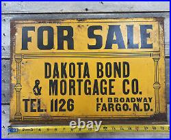 Vintage Fargo, ND 1940s Metal Sign For Sale Dakota Bond & Mortgage Co Broadway