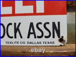 Vintage Farm Porcelain Sign Rare Old Panhandle Livestock Ranch Eat More Beef Cow