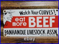 Vintage Farm Porcelain Sign Rare Old Panhandle Livestock Ranch Eat More Beef Cow
