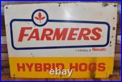 Vintage Farmers Hybrid Hogs Monsanto Subsidiary Advertising Farm Metal Sign