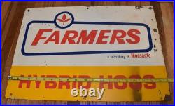 Vintage Farmers Hybrid Hogs Monsanto Subsidiary Advertising Farm Metal Sign