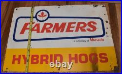 Vintage Farmers Hybrid Hogs Monsanto Subsidiary Advertising Farm Metal Sign