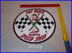 Vintage Fat Boys Speed Shop 11 3/4 Embossed Metal Gasoline Oil Racing Flag Sign