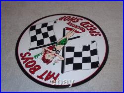 Vintage Fat Boys Speed Shop 11 3/4 Embossed Metal Gasoline Oil Racing Flag Sign