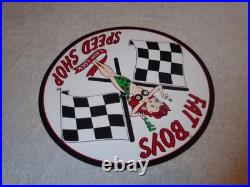 Vintage Fat Boys Speed Shop 11 3/4 Embossed Metal Gasoline Oil Racing Flag Sign