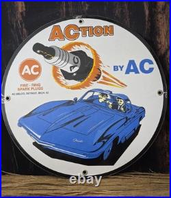 Vintage Fire Ring Action Spark Plugs Porcelain Enamel Metal Sign Size 12