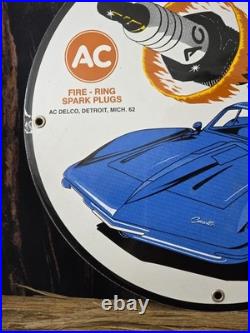 Vintage Fire Ring Action Spark Plugs Porcelain Enamel Metal Sign Size 12