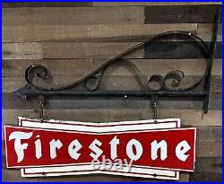 Vintage Firestone Metal Sign WithHand Forged Iron Flange