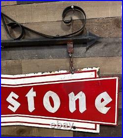 Vintage Firestone Metal Sign WithHand Forged Iron Flange