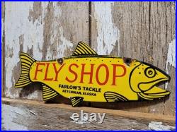 Vintage Fish Porcelain Sign Old Fly Shop Farlows Tackle Ketchikan Alaska Salmon Vintage Fish Porcelain Sign Old Fly Shop Farlows Tackle Ketchikan Alaska Salmon
