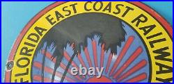 Vintage Florida East Coast Railway Porcelain Metal Gas Station Train Car Sign