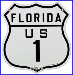 Vintage Florida Us 1 Porcelain Metal Highway Sign Gas Oil Road Shield