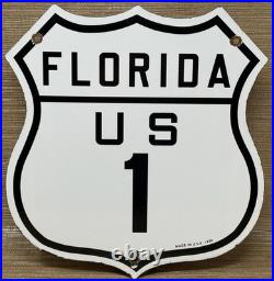 Vintage Florida Us 1 Porcelain Metal Highway Sign Gas Oil Road Shield
