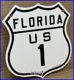 Vintage Florida Us 1 Porcelain Metal Highway Sign Gas Oil Road Shield