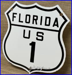 Vintage Florida Us 1 Porcelain Metal Highway Sign Gas Oil Road Shield
