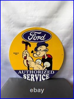 Vintage Ford Authorized Service Popeye Hammer Heavy Metal Sign 19.7 (50cm)