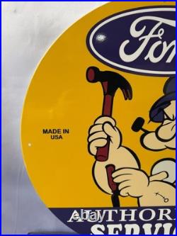 Vintage Ford Authorized Service Popeye Hammer Heavy Metal Sign 19.7 (50cm)