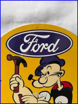 Vintage Ford Authorized Service Popeye Hammer Heavy Metal Sign 19.7 (50cm)