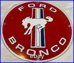 Vintage Ford Bronco Suv Donkey Wheels 11 3/4 Porcelain Metal Gasoline Oil Sign