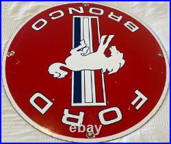 Vintage Ford Bronco Suv Donkey Wheels 11 3/4 Porcelain Metal Gasoline Oil Sign