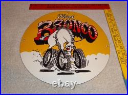 Vintage Ford Bronco Suv Horse Wheels 11 3/4 Porcelain Metal Gasoline Truck Sign