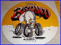 Vintage Ford Bronco Suv Horse Wheels 11 3/4 Porcelain Metal Gasoline Truck Sign