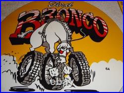 Vintage Ford Bronco Suv Horse Wheels 11 3/4 Porcelain Metal Gasoline Truck Sign