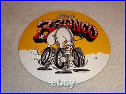 Vintage Ford Bronco Suv Horse Wheels 11 3/4 Porcelain Metal Gasoline Truck Sign