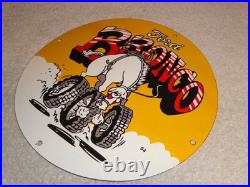 Vintage Ford Bronco Suv Horse Wheels 11 3/4 Porcelain Metal Gasoline Truck Sign