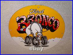 Vintage Ford Bronco Suv Horse Wheels 11 3/4 Porcelain Metal Gasoline Truck Sign