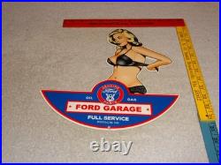 Vintage Ford Genuine Parts Full Service Garage Woman Metal Car Gasoline Oil Sign