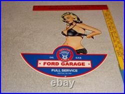 Vintage Ford Genuine Parts Full Service Garage Woman Metal Car Gasoline Oil Sign