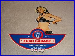 Vintage Ford Genuine Parts Full Service Garage Woman Metal Car Gasoline Oil Sign
