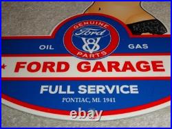 Vintage Ford Genuine Parts Full Service Garage Woman Metal Car Gasoline Oil Sign