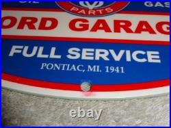 Vintage Ford Genuine Parts Full Service Garage Woman Metal Car Gasoline Oil Sign